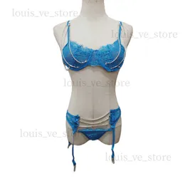 Super Sexy Lingerie Ultra-Thin Transparent Plume Set com sutiã de renda de corrente de cristal Conjunto de roupas íntimas sexy T230808