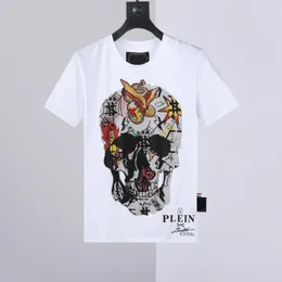 T-shirt da uomo 2023 Abbigliamento estivo a maniche corte T-shirt in puro cotone Skull Phoenix Print Diamond intarsiato Top Trend moda