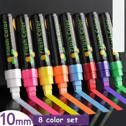 Markers Haile 8Colorset Highlighter Fluorescent Marker Pens Erasable Chalk 56810mm Stationery For LED Writing Board Painting Graffit 230807