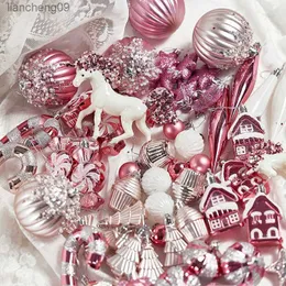 Bolas de Natal rosa Enfeites de árvore de Natal Pingente de urso Decorações de Natal para casa Ano novo 2023 Navidad L230620