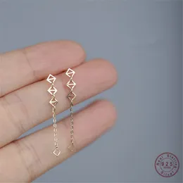 Stud 925 Sterling Silver European Simple Geometric Long Tassel Earrings For Women 14k Gold Plating Light Luxury Jewelry Gift 230807