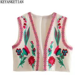 Women's Vests KEYANKETIAN Ladies Boho Printed Vest Jacket Buttonless Cropped Women's Thin Cardigan Vacation Jacket Tops 230808