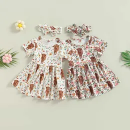 Girl's Dresses Ma Gaun Anak Perempuan Anak-anak Bayi Balita 1-5Y Gaun Gambar Bunga Sapi Ruffle untuk Anak Perempuan Pakaian Anak-anak Musim Panas