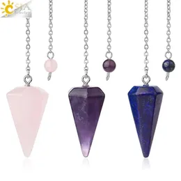 Charms CSJA Healing Crystal Pendulum for Divination Dowsing Pink Quartz Pendulums Natural Gem Stone Reiki Pendant Pendulos E112 230807