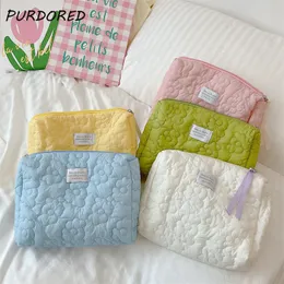 Cosmetic Bags Cases PURDORED 1 Pc Women 5 Colors Flower Bag Quilted Cotton Soft Makeup Case Pouch Zipper Large Toiletry for Girl 230808