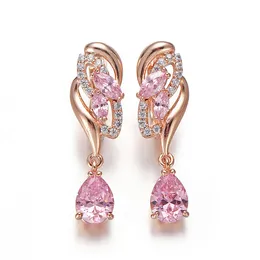 Dangle Chandelier Hanreshe Drop Earrings Quality Cubic Zirconia Rose Gold Color Pink Crystal Earring Fashion Jewelry Party Accessories Woman Gift 230808
