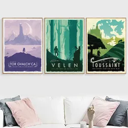 Nordic Game Art Posters Wall Art Gift Forest Landscape Canvas Painting Prints Boys Game Bedroom Living Room Decor Wall Picture No Frame Wo6