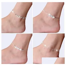 Ankletter 925 Sterling Sliver Armband för kvinnor Fotsmycken Inlagd Zirkon Ankelarmband på en benpersonlighetsgåvor Drop Leverans Dhria