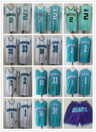 Charlotte'''hornets''men Jersey 33 Alonzo Mourning 2 Larry Johnson 1 Bogues 30 Dell Curry 2 Lamelo Ball Basketball Shorts JerseyScustom Men Chids