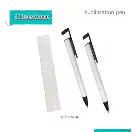 Ballpoint Pens Оптовая местная склада Сублимация металлическая ручка для пустого с Shrink Warp Phone Stand School Office Writin Dhbaq