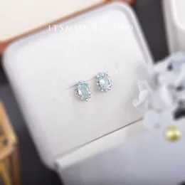 Stud Itsmos Natural 14ct Okyanus Mavi Topaz Oval Pave CZ Küpe Sterling Gümüş Taş Çıtçıtları Küpe Sevgilisi Kadınlar İçin Yahudi Hediye 230807