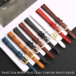 Titta på band Soft Geunine Leather Band Womens Strap 6mm 8mm 10mm 12mm 1mm Liten storlek Bredd First Layer Cowhide Belt 230807