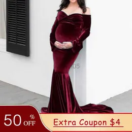 Moderskapsklänningar 2022 Spring Long Sleeve Maternity Photography Dresses Golden Velvet graviditetsklänning V-Neck gravida kvinna Party Clothing S M L X HKD230808