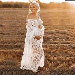 Moderskapsklänningar ihåliga Het Soce Maternity Dress for Photoshoot V-Neck Boho Gravida klänningar Fotograferingskläder HKD230808