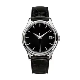 Relógio masculino de alta qualidade, automático, mecânico, Cal.324, movimento, 39 mm, 18 K, preto, branco, ouro rosa, ouro, mostrador, fivela de couro, pulseira clássica, 5227, relógio masculino