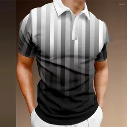 Herrpolos mode polo 3d enkla ränder tryckt skjorta sommarlapa t-shirt kortärmad casual topp premium manlig kläder