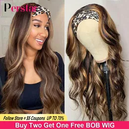 Synthetic Wigs Perstar Headband Human Hair Body Wave for Black Woman Brazilian Ombre Highlight 8 28 Inches 230807