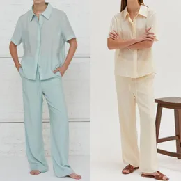 سروالين للسيدات المكون من قطعة من قطع الخريف قميص و pant Women Spring 2 omfits Blouse Disual Lourd Suital Straight Suit
