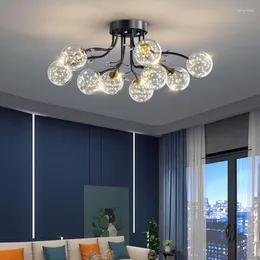 Ceiling Lights Postmodern Light LED Black Gold Glass Bubble Ball With Crystal Bedroom Living Room Decors Aesthetic