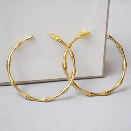 Hoop Earrings European And American 925 Silver Needle Brass Gold-plated Bamboo Joint Exaggerated Simple Large Ear Rings