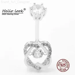 Hellolook 925 Sterling Silver Navel Piercing Ring Double Heart Crystal Belly Butrine