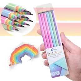 Pencils 12 Packs of Childrens Environmentally Friendly Nontoxic Rainbow Pencil Writing And Painting HB Black Refill School Stationery 230807