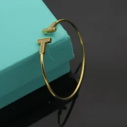 Pulsera Mujer جديد جودة فاخرة أزياء النساء مجوهرات الفولاذ المقاوم للصدأ مفتوحة الكفة T مزدوجة سوار الذهب الفضة روز Tiffanybead سوار 225