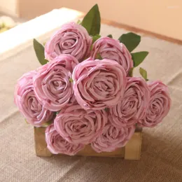 Fiori decorativi Bouquet di seta rosa rosa Peonia Artificiale Sposa Matrimonio Decorazione della casa Falso