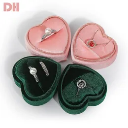 Smyckeslådor hjärtformad låda sammet ring par hänge enkelt utsökta förvaring 230808