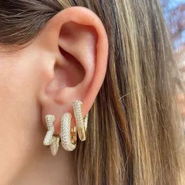 Stud Gold Color SUMMER Fashion Classic Jewelry Girlfriend Gift Micro Pave Bling CZ Heart Shaped Circle Chunky Thick Hoop Earring 230807