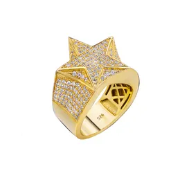 خواتم الزفاف Jewe S925 Fancy 14K Gold Plated Five Pointed Star Ring CZ Stone Ring Iced Out Zirconia Hip Hop Jewelry Mens Diamond Ring 230808