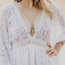 Maternity Dresses Boho Maternity Lace Dresses for Photo Shoot Pregnant Woman Photo Dress Maternity Photo Shoot Backless Maxi Dress V Neck HKD230808