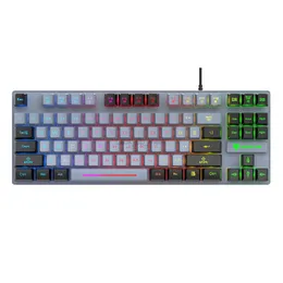 Dual Spelling USB Mechanical Keyboard Wired Rainbow Backlight E-Sports Gaming Waterproof 87 Keys Desktop Universal HKD230808