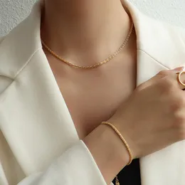 Halskette-Ohrringe-Set, koreanischer Mode-Armbandschmuck, Titanstahl, vergoldeter Schmuck, fein für Frauen