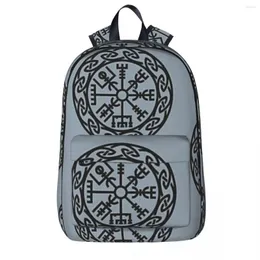 Ryggsäck vegvisir Island runer kompass vikingar skydd symbol ryggsäckar student skolväska axel bärbar ryggsäck