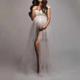 Umstandskleider Umstandsfotografie Mesh Langes Kleid Sexy Tüll Kurzarm Spitzenkleid Babyparty Robe Fotoshooting Kleidung HKD230808