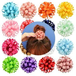 Children Flower Bow Clip Loopy Ribbon ball color mixed Loop Ball for Girls Baby child accessoriesZZ