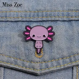 Axolotl Hexagon Enamel Pins Custom Cute Pink Kawaii Animal Brooches Lapel Badges Cartoon Jewelry Gift for Kids Friends