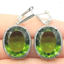 Dangle Earrings 40x21mm Selling Big Oval Delicate Fine Cut 17.5g Created Green Peridot Cz Women Dating Silver Pendant Ring