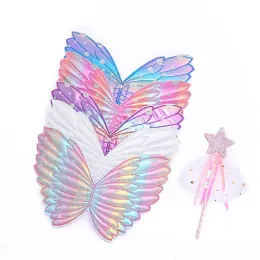 Rainbow Kids Butterfly Wings Dancewear Costume for Girls Children Dress Up Wing and Fairy wand stickZZ