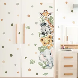 Wall Stickers Door Cute Jungle Animals Elephant Giraffe Watercolor Sticker for Kids Room Baby Nursery Decals Home Decor 230808