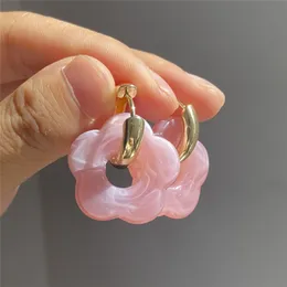 Dangle Chandelier Pink Acrylic Flower Resin Drop Earrings Simple Round Hollow Copper Girls Jewelry Cute Party Personality Gifts 230808