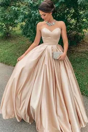 Enkel champagne satin aftonklänningar lång älskling a-line special tillfälle dess elegant prom klänning kvinnor formell klänning fest