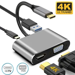 4K Type C to HDTV VGA 1080P USB 3.0 3.1 PD Cable Cable Station Adapter Adapter Dock Hub 4 in 1 HD Typec for MacBook Dell Laptop