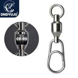 Fishing Hooks DNDYUJU 51020X Fishing Bearing Rolling Swivels Stainless Steel Oval Split Rings Hooked Snap Fishing Lure Connector Accessories 230807