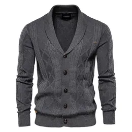 Męskie swetry Aiopeson Cotton Argyle Cardigan Mężczyźni swobodny pojedynczy kolor stały kolor Business Męs