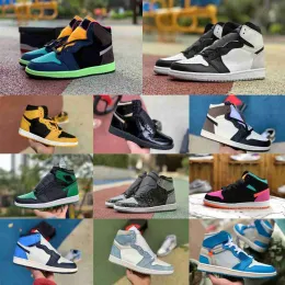 Jumpman 1 1S Sports High Sports Basketer Shoes Mens Rebellionaire Stage Haze Lold Seafoam Bred Batent University Plue Court Purple 2.0 Candy Trainers Sneakers