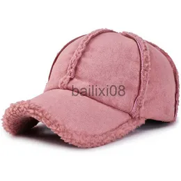 Ball Caps Dust Pink Women Winter Hat Fleece Antened Faux Lege Baseball Cap Grey Lt. Brown Men Cap J230807