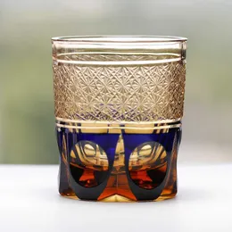 Edo Kiriko Handmade Crystal Whisky Wine Glass Hand Cut To Clear Amber Overlay Glass Free Shipping HKD230809