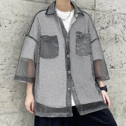 Herren Freizeithemden Sommer Hollowout Funktionelle Oberbekleidung Herren Oversize Mesh Shirt Mode Streetwear Genderless LGBT Mann Strickjacke